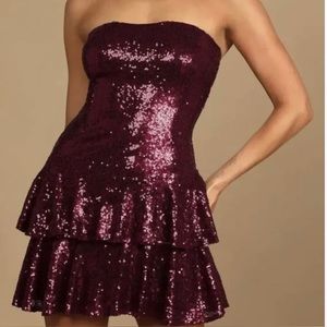 New W Tags Lulus Burgundy Red Strapless Sequin Mini Dress Ruffle Strapless Small